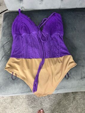 JLUXLABEL Purple and Tan One-Piece Bodysuit & skirt